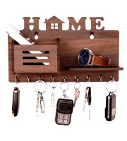 Mobile Stand Wood Key Holder (6 Hooks, Brown)