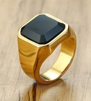 ZORCVENS Black Stone Rings Mens Gold colour