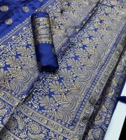 অরিজিনাল বেনারসী সিল্ক শাড়ি এবং ব্লাউজ পিছ blue0B